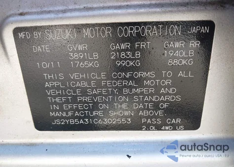 2012 Suzuki Sx4 Premium/Tech Valu Pkg (Nav) из США, поврежденный, VIN JS2YB5A31C6302553